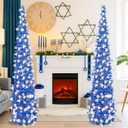 Sosation 2 Pcs 5 ft LED Easter Tinsel Trees Blue Pop up Pencil Trees with String Lights Artificial Collapsible for Party Fireplace Home Decorations(Hanukkah Blue)