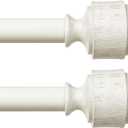 2 Pack Antique White Wood Curtain Rod, Decorative Heavy Duty Curtain Rods for Windows 48 to 84 Inch, Adjustable Rustic Farmhouse 1'' Metal Drapery Pole with Modern Faux Wood Grain Finials