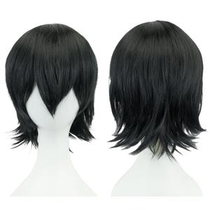 12 Inches Unisex Short Cosplay Hair Party BOB Wig with Bangs Halloween Costume Wigs (Black)