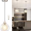 8" Clear Glass Modern Pendant Light Kitchen Island Mid Century Brushed Nickel Modern Pendant Lighting with Glass Globe Modern Hanging Pendant Light for Dining Room FoyerBulb Incl.