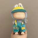 17cm Doll Clothes Designer Set NO Doll-Vintage Casual Style Overalls with Hat -Standing Original Outfits (Blue-Green)