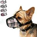 KOOLTAIL Dog Muzzle, Soft Muzzle for Small Medium Large Sized Dogs to Anti & Prevent Barking Grooming Biting, Reflective Adjustable Air Mesh Basket Muzzles, Allows Panting and Drinking, Beige Plaid S