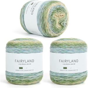Aeelike Cake Yarn for Crocheting, 3 Skeins Gradient Cake Yarn 100g (3.52 oz) 245m (267 Yards), Super Soft Ombr Yarns Cake Rainbow Cotton Yarn for Making Colorful Crafts, Green Gradient
