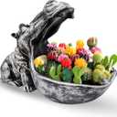 Hippo Statue, Hippopotamus Figurine Home Sculpture with Resin, Hippo Candy Jar, Candy Dish Bowl for Office Desk, Key Bowl for Entryway Table, Sundries Container Storage Art Decor Box(Grey) (Middle, Dark Blue2)