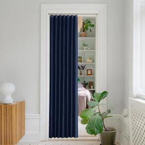 NICETOWN Blackout Curtains with Hooks - Thermal Insulated Doorway Curtains 80 Inches Long Drapes for Bedroom and Living Room Room Divider, Closet Curtains, 1 Panel, 38 x 80 Inch Length, Navy