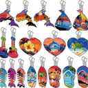 Bucherry 36 Pcs Beach Summer Party Favors Keychain Gifts Bulk Wooden Surfboard Sea Turtle Coconut Tree Christian Religious Key Ring for Hawaiian Luau Florida Bahamas Souvenirs Supplies(Retro Ocean)