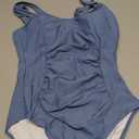 B2prity Women's One Piece Swimsuit Tummy Control Ruched Bathing Suit Double Straps Push Up Swim Suit Slimming Swimwear, Size Medium, Blue 