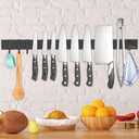 Dmore magnetic knife holder for wallwith 4 hooks, No Drilling 23 Inch black knife magnetic strip, Powerful knife magnet rack, include Adhesive Tape and screws for Knives, Utensils, and Tools