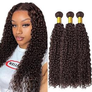 Color 4 Kinky Curly Human Hair Dark Brown Bundles 22 24 26 Inch Brown Curly Wave Human Hair Bundles Brazilian Hair Wet and Wavy Bundle Silky Soft