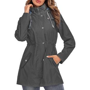 Kikibell Rain Jacket Women Striped Lined Hooded Lightweight Raincoat Outdoor Waterproof Windbreaker
Dark Grey XL