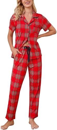 Samring Womens Pajama Sets Button Down Short Sleeve Pjs Set with Long Pants | Soft Classic Pajamas,Short Sleeve and Pants Set,Button Down,Lightweight,All Seasons,for Sleeping,Lounging,Anniversary, XL