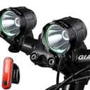 Night Eyes-2400 Lumens(1200LMx2) Mountain Bike Headlight Bike Light -Rechargeable 8.4V ABS Waterproof Battey Pack-Free USB BikeTaillight Bonus -NO Tool Required