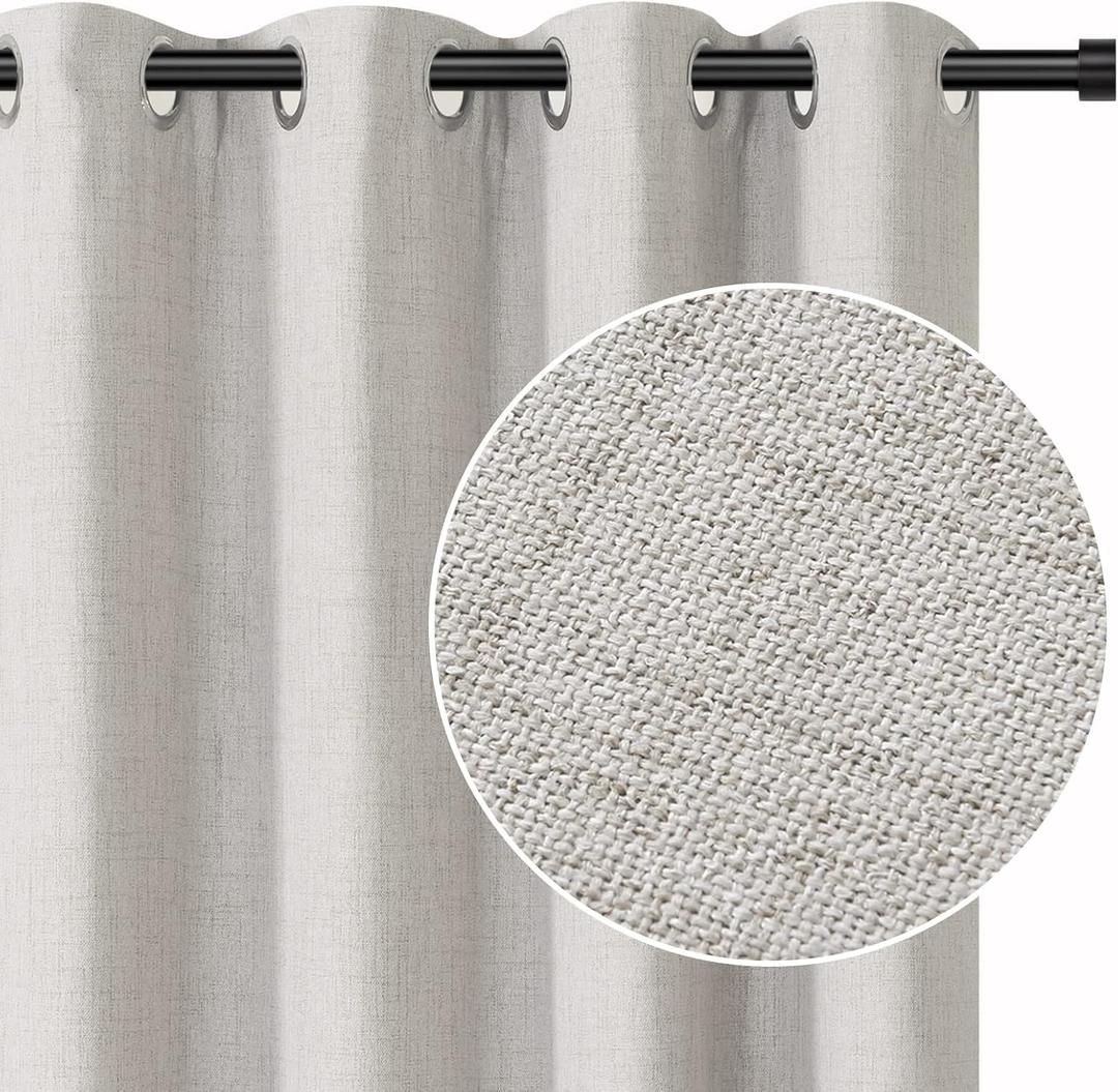 INOVADAY 100% Black Out Curtains 84 Inch Long 2 Panels Set, Grommet Linen Blackout Curtains for Bedroom, Thermal Insulated Room Darkening Drapes for Living Room, W50 x L84, Beige