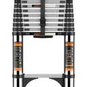 Telescopic Ladder,3.8M Stainless Steel Thickened High-Strength Loft Ladder, step ladder with Stabilizer Bar and Detachable Hooks, Multi Purpose Extendable Portable Folding Ladders (3.8M/12.5FT)