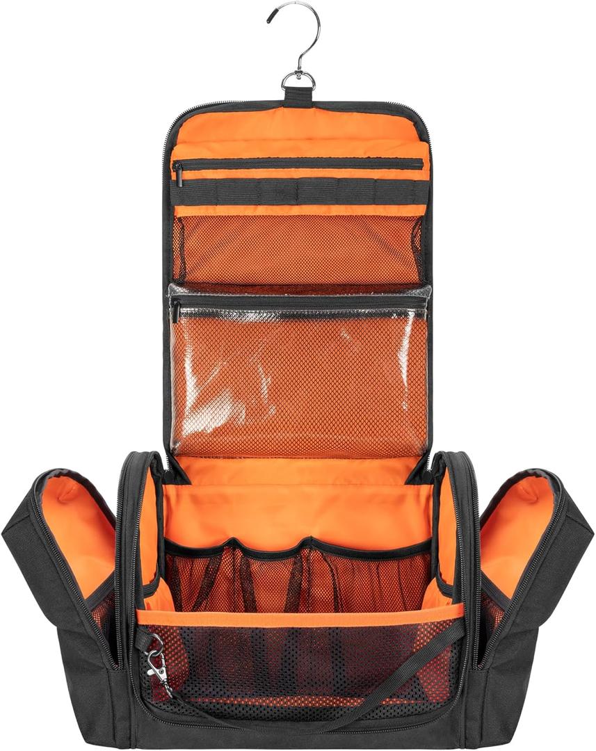 Tactical Toiletry Travel Bag for Men, Hanging Dopp Kit Hygiene Bag Shower Organizer with Hook for Toiletries and Shaving Care, Black (Empty Bag)