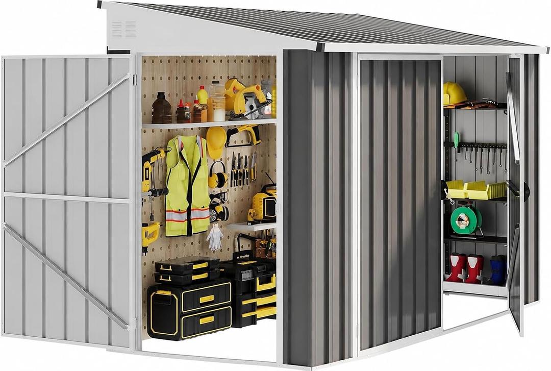 DWVO 7x4 FT Outdoor Weatherproof Storage Shed, Secure Metal Bike Shed w/Lockable Entry, Garden Storage Solution for Lawn Equipment, Tools, Waste Bin, Dark Gray