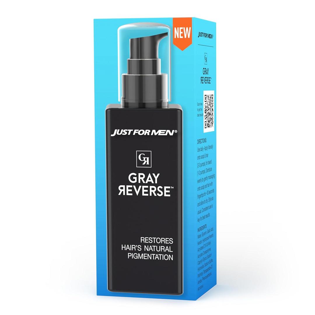 Just for Men Gray Reverse Daily Hair Serum, Gradually Reduces Gray Hair, Easy Dye-Free Serum, 6.7oz