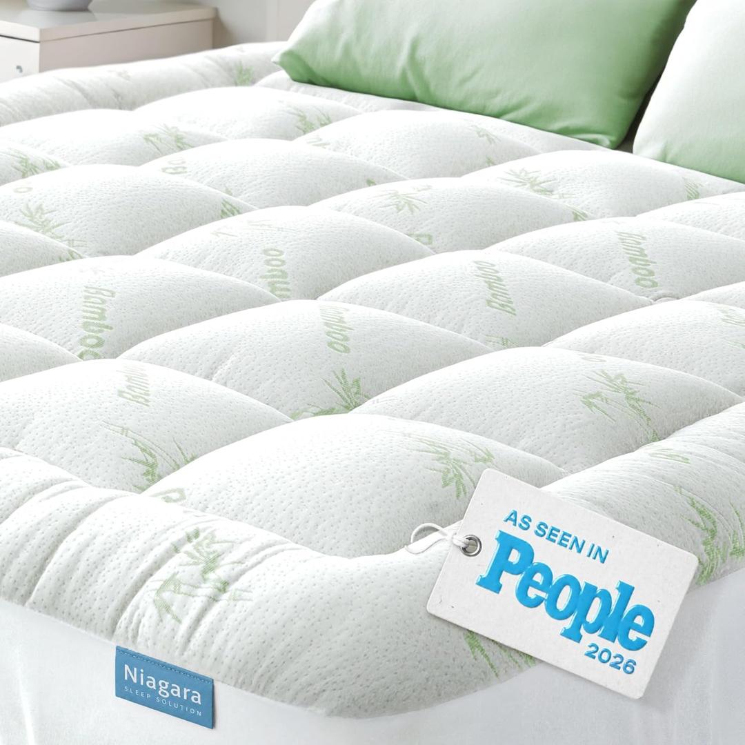 Niagara Sleep Solution Ultra Soft & Cooling Mattress Topper - Queen Size | Rayon Derived from Bamboo, Pillow Top Mattress Pad, 20" Deep Pocket, Back Pain Relief, Perfect for Hot Sleepers, Green