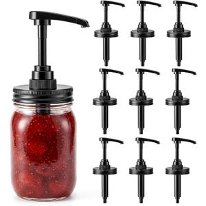 10 Pcs Mason Jar Syrup Dispenser Pump Lids, Coffee Syrup Dispenser for Regular Mouth Mason Jars with Labels Rustproof Food Grade Plastic Honey Pump for Honey Liquid Condiments Coffee Glaze
