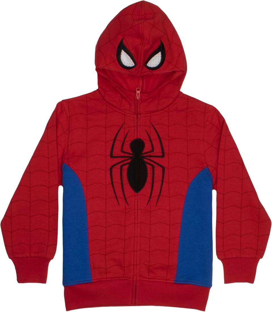 Marvel Superheroes Boys Zip-Up Fashion Hoodie for Kids, Boys Spider-Man & Avengers Cosplay Hooded Sweatshirt for Kids (10-12, Red)