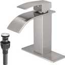 VOTON Waterfall Bathroom Faucets Brushed Nickel Modern Single Handle Sink Faucet for 1 or 3 Holes with Deck Plate and Pop-Up Drain, Rv Sink Camper Farmhouse Faucet (Regular version: 7.5 inches in height)