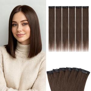 Benehair 6 PCS Clip in Short Hair Extensions 100% Real Human Hair Seamless & Invisible for Women Instant Volume Highlight Length for Daily Use 10" Dark Brown