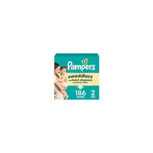 Pampers Swaddlers Diapers, Size 2 (10-22 lbs), 186 Count, Absorbent, Keeps Baby Dry and Comfortable, Skin Safe Disposable Baby Diaper 