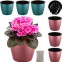 Planterhoma 6.7 Inch Self Watering Pots for Indoor Plants, 6 Packs African Violet Pots, Black Wick Pot with Drainage Holes, Self Watering Planters for Orchid, Devil's Ivy, Blue/Rose Gold