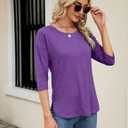 Kancystore Womens 3/4 Length Sleeve Tops Casual Loose Fit Tunic Shirts Crewneck Basic Tees (Purple)