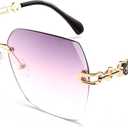 FEISEDY Classic Rimless Sunglasses Women Metal Frame Diamond Cutting Lens Sun Glasses B2567 (004 Grey-pink)