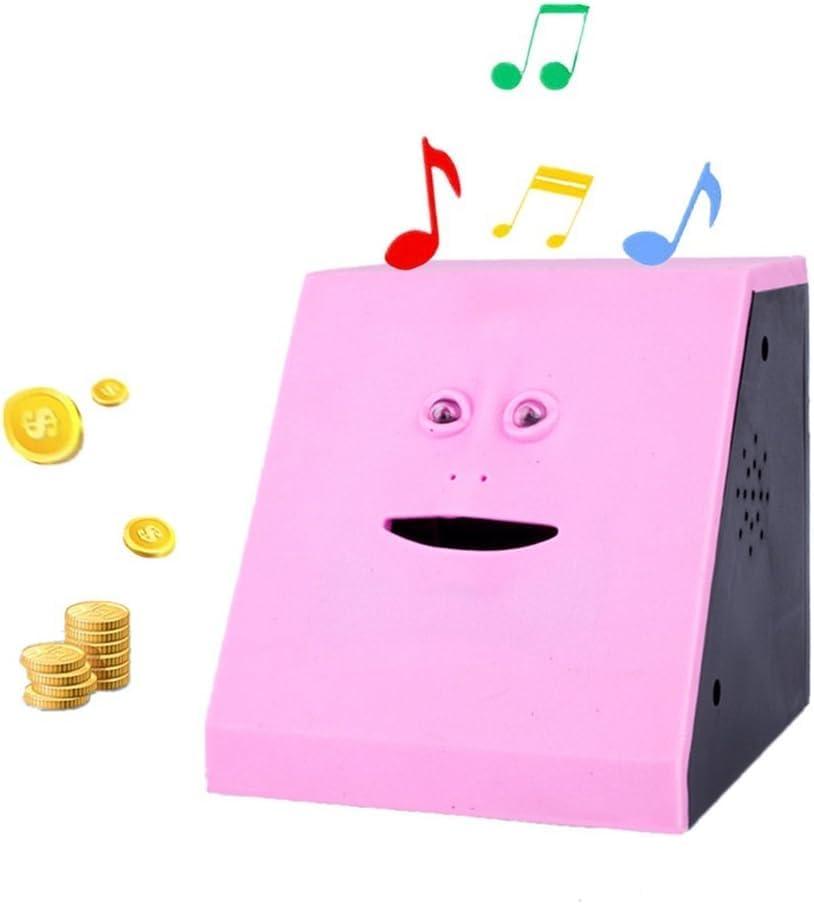 Novelty Coin Money Eating Musical Face Bank Automatic Money Saving Collection Piggy Bank for Kids Children (Pink Flat)