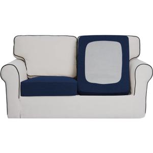 Easy-Going Stretch Individual Loveseat Couch Cushion Cover Sofa Cushion Furniture Protector Sofa slipcover Soft Flexibility with Elastic Bottom (2-Piece Loveseat Cushion Cover, Navy)
