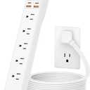15 Ft Power Strip Surge Protector - 7 Outlets 4 USB Ports (2 USB C), Ultra Thin Flat Extension Cord & Flat Plug, 1700 Joules, Wall Mount, Desk Charging Station for Home Office Dorm, White