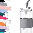 ColoVie Glass Tumbler with 3 IN 1 Lids and Glass Straws(Extra Silicone Tips), Silicone Protective Sleeve, Iced Coffee Cup, Travel Water Bottle, Soda Beer Can Cups, Hot Tea-Gray 16 Oz 6Pc