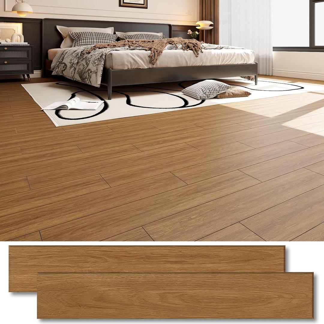 54 Sq.Ft. Peel and Stick Vinyl Floor Tiles 36" x 6" Wood Look Planks, 36 Pack Waterproof Self-Adhesive Flooring Tiles, DIY for Renter, Kitchen, Living Room, RV, Burlywood
