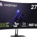 Amzfast 27 inch 200Hz Curved Gaming Monitor, FHD 1080P Computer Monitor with Built-in Speakers, MPRT 1ms with Fast VA Panel | 130% sRGB, 3000:1,1500R