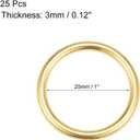 uxcell O Ring Buckle 25mm(1") ID 3mm Thickness Zinc Alloy O-Rings for Hardware Bags Belts Craft DIY Accessories, Gold Tone 25pcs