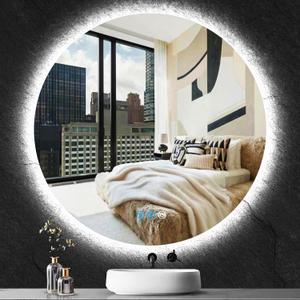 30 Inch Round Lighted Vanity Mirror with Lights Smart Memory Anti-Fog Adjustable Brightness 3 Color Backlight 30" Frameless LED Circle Round Backlit Mirror for Bathroom Hotle Wall Mounted