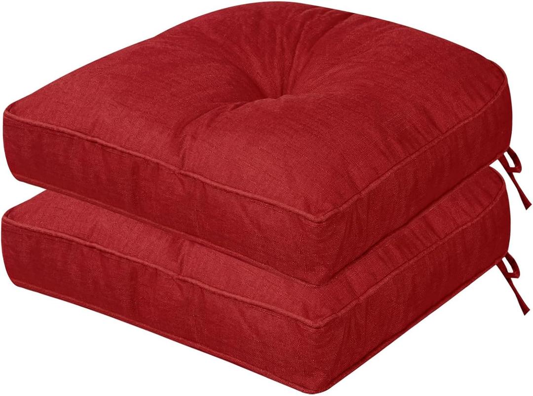 idee-home Outdoor Chair Cushions Set of 2, 5" Thick Outdoor Seat Cushions Waterproof Patio Furniture with Ties, Dining Indoor Chair Pads 17" x 17" (Red)