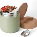 Insulated Food Jar for Kids - 15.2 Oz, Thermo for Hot Food, Soup Thermo, Insulated Food Container, Termos Para Comida Caliente, Width Mouth Stainless Steel Lunch Box with Spoon, Green