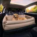 FUNNY FUZZY Leather Dog Car Seat for Large Size Dogs, Pet Booster Car Seats
