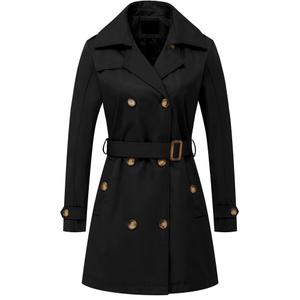 Chrisuno Coats for Women Women's Trench, Rain & Anoraks Double-Breasted Trench Coat Classic Lapel Overcoat Slim Outerwear Waterproof with Belt Buckle Black Padding Lined 3XL