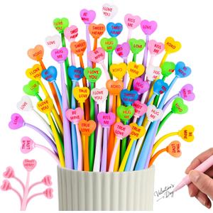 LiYiQ 50 PCS Stress Relief Bobblehead Pens Fun Cute Pen Fidget Pens Kawaii Pen for Classroom Prizes, Office Supplies (Valentine Conversation)