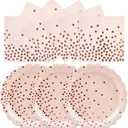 50pcs Pink and Rose Gold Plates and Napkins Party Supplies, 7 Inch Scalloped Pink Paper Dessert Plates Set Disposable Tableware for Birthday Wedding Engagement Bridal Shower Baby Shower Decorations