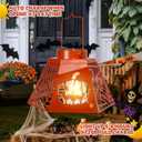 2-Pack 8.6" Halloween Solar-Powered Lanterns with Pumpkin Ghost Face Projection - Outdoor Jack-o'-Lantern Projection Lights, Waterproof Solar Stake Lights for Garden, Yard, Pathway Decor