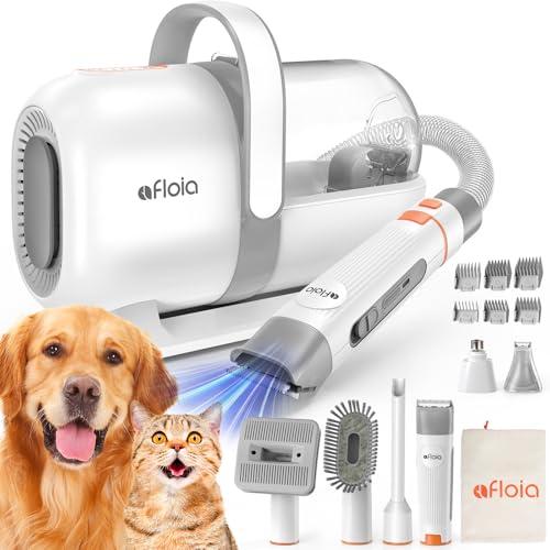 Afloia 6-in-1 Dog Grooming Kit, Pet Grooming Vacuum for Shedding, Dog Hair Vacuum with Clipper Nail Trimmer Grinder, Pet Brush Groomer at Home, Low Noise Cats Hair Remover, 1.5L Dust Cup, White