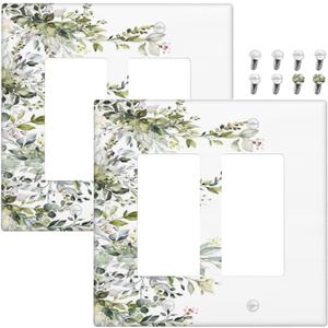 Decorative Outlet Covers Rustic Eucalyptus Leaves Green Leaf 2 Gang Light Switch Cover Plate Double Rocker Wall Plate Switch Plate Covers Faceplate for Bedroom Home Decor 2 Pack