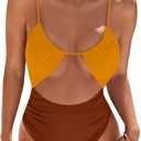 Blooming Jelly Womens One Piece Swimsuit Tummy Control Bathing Suit Sexy Flattering Cheeky High Cut Out Cute Ladies Swimwear (XX-Large, Brown Amber)