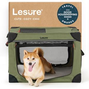 Lesure Shown on TODAY Show Soft Collapsible Dog Crate - 30 Inch Portable Travel Crate for Medium Dogs Indoor & Outdoor, 4-Door Foldable Pet Kennel with Mesh Windows, Green