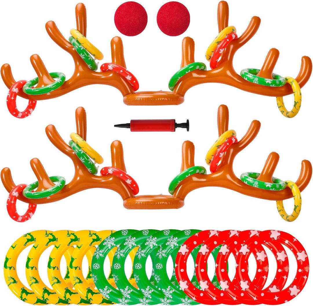 Max Fun Inflatable Reindeer Antler Ring Toss Christmas Games Indoor Outdoor Party Games Hat for Xmas Gifts Holiday Party Supplies Favors Games for Family